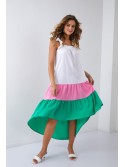 Asymmetric pink and green dress FG648